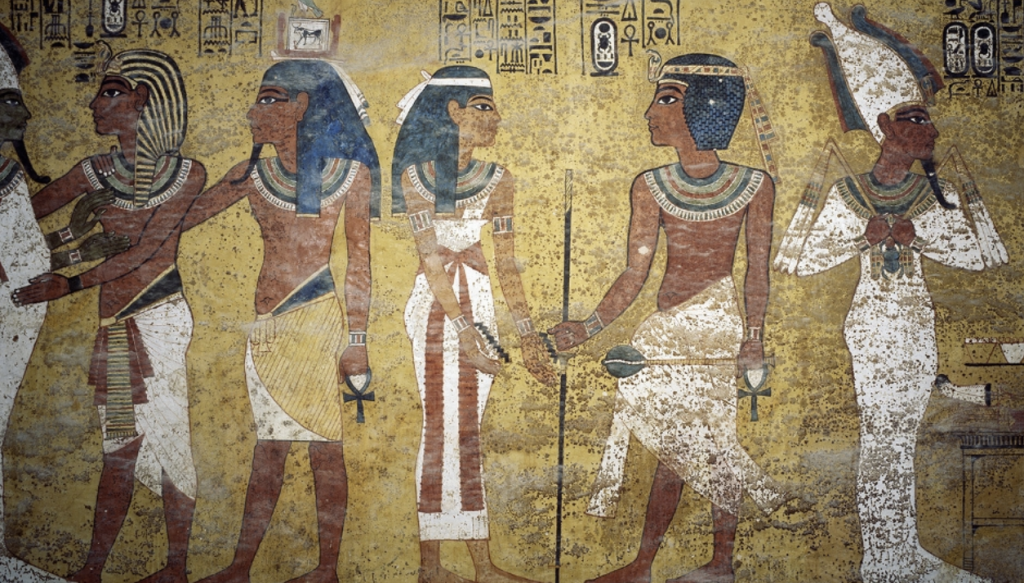 传统埃及艺术中常见的正视身体+侧视脸简洁画风